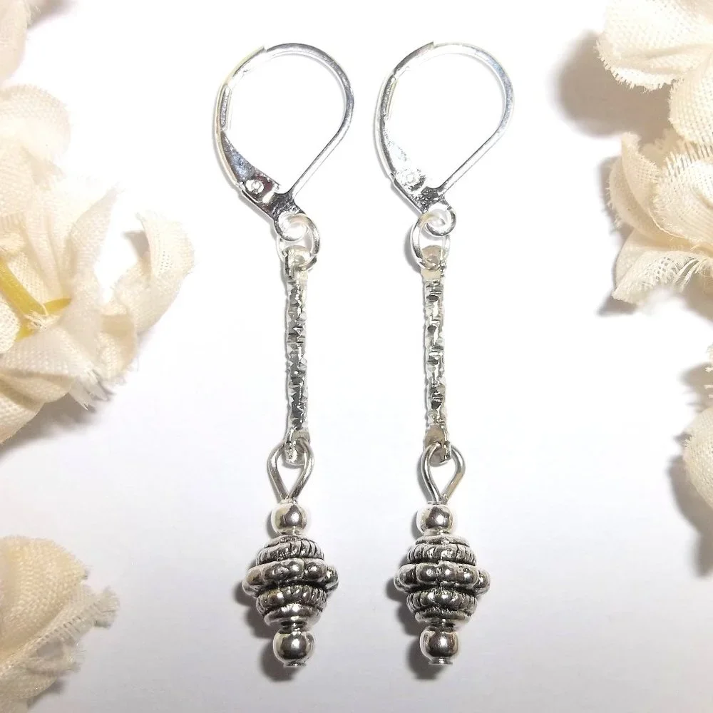 Long Silver Stick Bar Earrings Trendy Jewelry Set Dangle Drop Fancy Gift C436